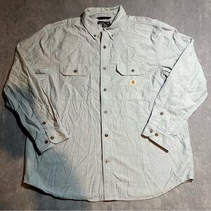 Carhartt Loose Fit Light Blue Button Up Long Sleeves Shirt Men's XL Pockets